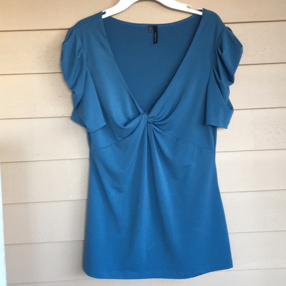 Teal short sleeve blouse size Large